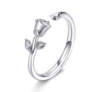 Thorns and Rose Open Adjustable Finger Rings for Women Flower Ring Silver plating Jewelry