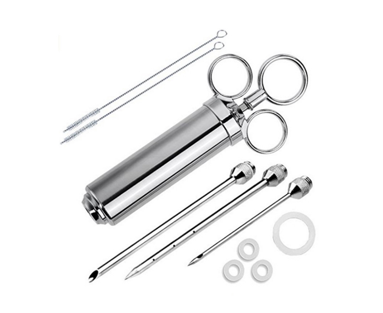 Three-needle Stainless Steel Meat Syringe with Cleaning Brush