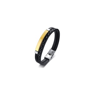 Titanium Steel Handmade Braided Bracelet Pu Leather Weave Plaited Jewelry - Gold