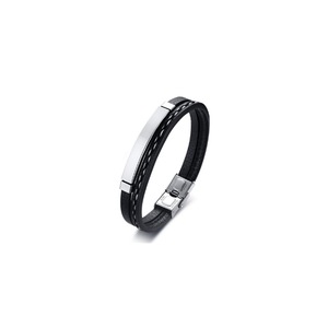 Titanium Steel Handmade Braided Bracelet Pu Leather Weave Plaited Jewelry - Silver