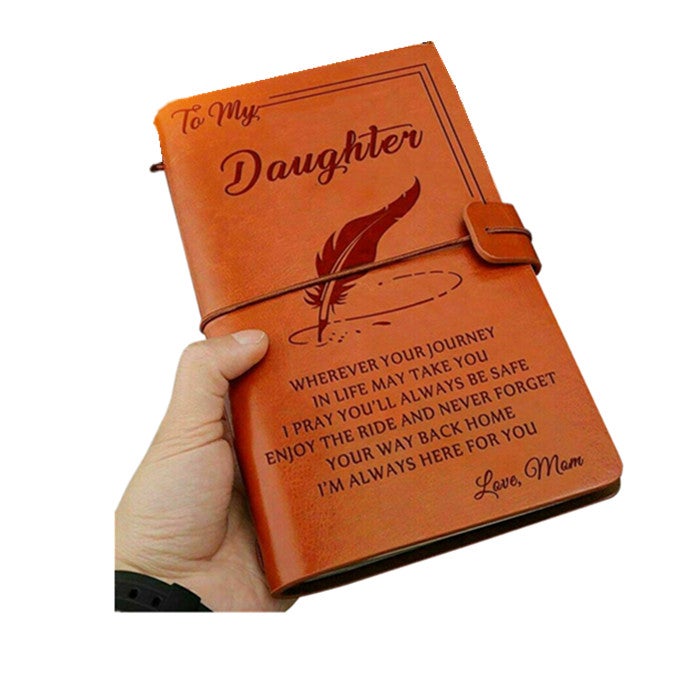 To My Daughter Where Ever Love Mom Engraved Leather Journal Notebook Diary Custom Message Quotes Gift Anniversary Birthday