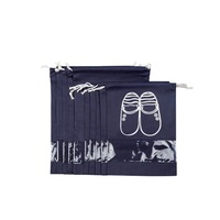 Travel Shoe Receiving Bag with Cord Drawing and Perspective Shoe Cover - NAVY