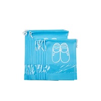 Travel Shoe Receiving Bag with Cord Drawing and Perspective Shoe Cover - SKY BLUE