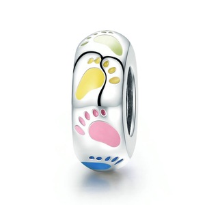 Trendy Silver plating Colorful Little Footprints Beads Fit Charm Bracelets & Necklaces Jewelry