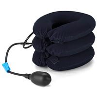 Triple Tier Air Traction Pillow Neck Brace Support Cervical Collar Therapy Massager Device Portable for Home Office Travel BLACK COLOR