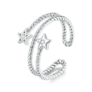 Two-star Open Ring for Girl Silver plating Flowing Line Adjustable Finger Ring Women Party Jewelry