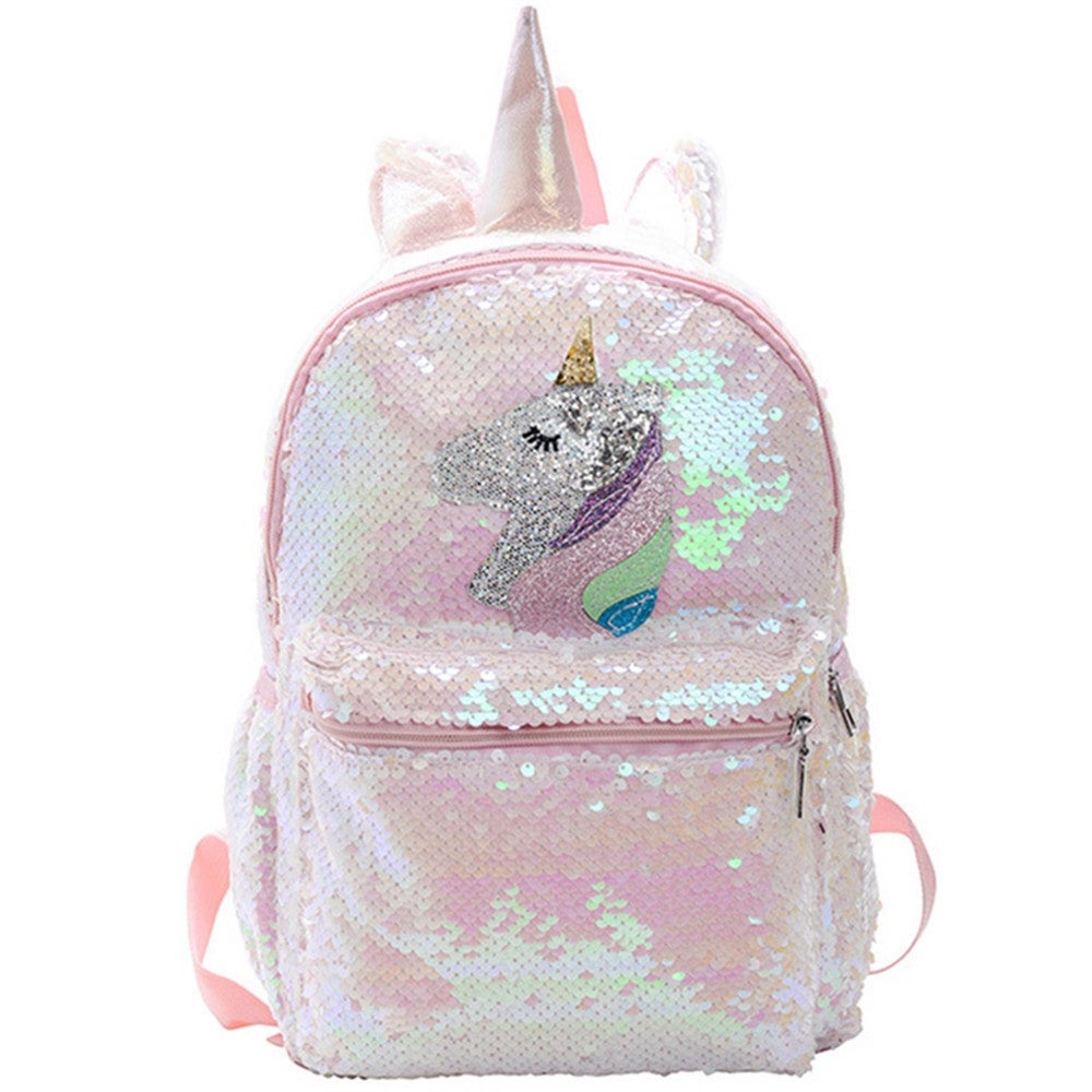 Unicorn Sequin Backpack Cartoon School Bag School Bookbag Large Capacity Book Food Storage Double Shoulder Backpack