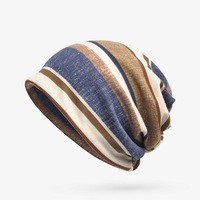Unisex Autumn Winter Warm Polyester Striped Hat Multi Functional Outdoor Cycling Turban Hat Scarf BLUE COLOR