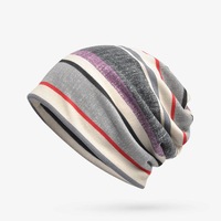 Unisex Autumn Winter Warm Polyester Striped Hat Multi Functional Outdoor Cycling Turban Hat Scarf GRAY COLOR