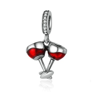 Valentine Day Gift Silver plating Cheers for Love Couple Beer Pendant Charm Fit Charm Bracelet DIY Jewelry