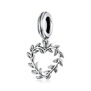Vintage Leaf Vine Heart Pendant Charm for Bracelet Necklace Silver plating Jewelry
