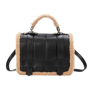 Vintage Women Splicing PU Plush Messenger Bag Ladies Travel Street Handbag Trunk Popular Simple Female Daily Bag