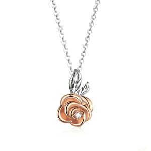 Vivid Rose Flower Pendant Necklace for Women Silver plating Rose Gold Color Jewelry
