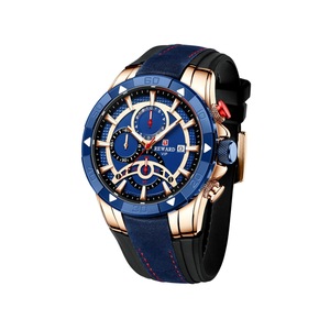 W06 Blue Sports Watch Silicone Band Contrast Color Waterproof Luminous Chronograph Watch 3 Eyes 6 Needles Watch for Man
