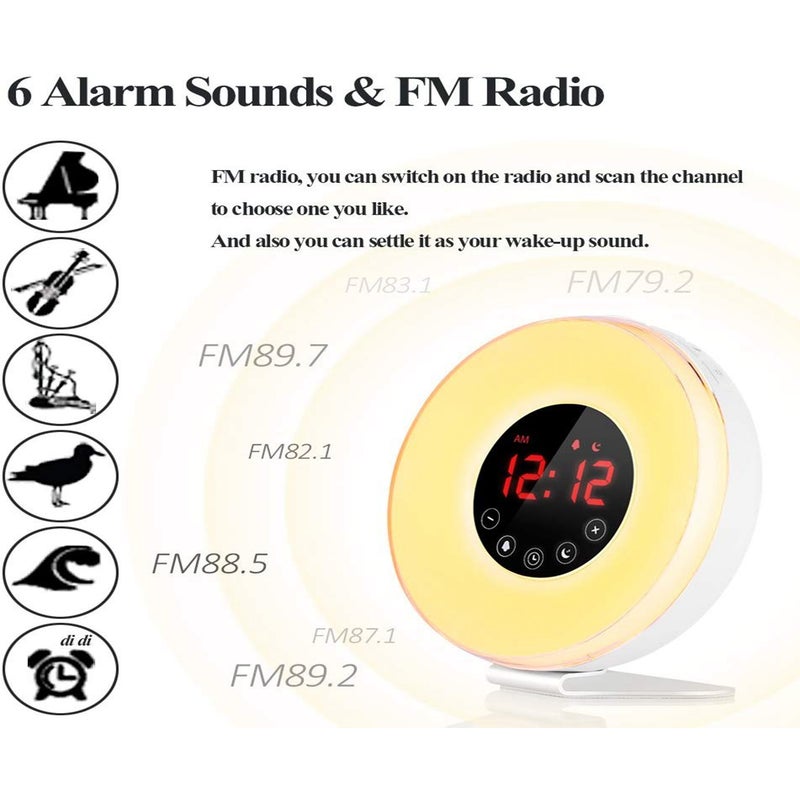 Wake- Up Light, LBell Alarm Clock 7 Colored Sunrise Simulation & Sleep Aid Feature, Dual Alarm Clock with Radio, 7 Natural Sound and Snooze | Buy Clocks - 840079196972