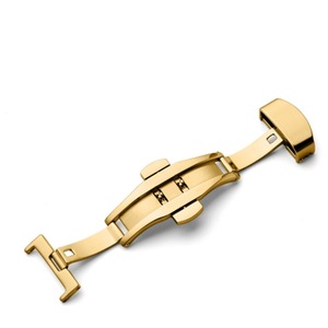 Watch Leather Wrist Strap Butterfly Buckle 316 Stainless Steel Double Snap, Size: 12mm(Gold)