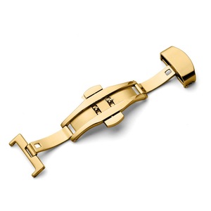 Watch Leather Wrist Strap Butterfly Buckle 316 Stainless Steel Double Snap, Size: 14mm (Gold)