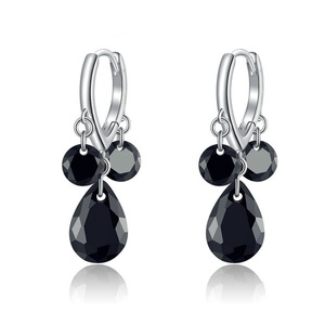 Waterdrop Dangle Earrings for Women Silver plating Black Retro Statement Jewelry