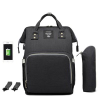 Waterproof Baby Nappy Diapers Bags Tote Mummy Travel USB Port Backpack BLACK COLOR