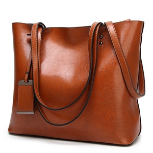Waxing Pu Leather bucket bag Simple Double strap handbag shoulder bags For Women 2020 All-Purpose Shopping tote sac bolsa