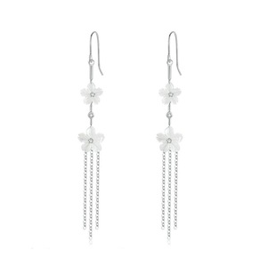 White Pure Floral Long Tassel Drop Earrings for Women Silver plating Fashion Holiday Jewelry