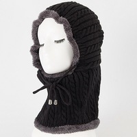 Windproof Knitted Hat Beanies Scarf Winter Warm Outdoor Camping Cycling Head Scarves BLACK COLOR