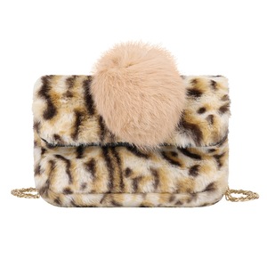 Winter Fashion Shoulder Bag Female Leopard Print Chain Plush Autumn Messenger Handbag Soft Women Fluffy Pompom Crossbody Bags