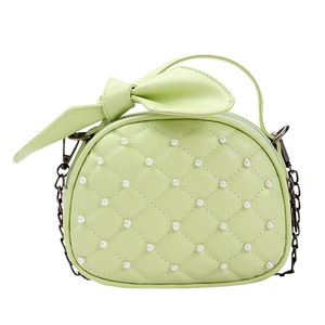 Women Bow Chain Pearl Shoulder Handbag Lattice Pattern PU Leather Crossbody Bag Fashion Exquisite Shopping Bag