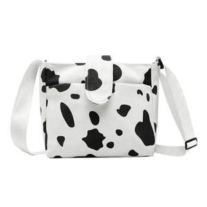 Women Canvas Casual Shoulder Handbag Pouch Youth Ladies Simple Versatile Bag Fashion Cow Milk Print Crossbody Bags