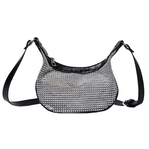 Women Casual Messenger Handbag Rhinestone Shoulder Bag Classic Texture Creative Design Shiny