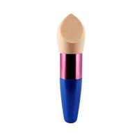 Women Cosmetic Water Drop Shape Dry Wet Make Up Powder Puff with Handle blue