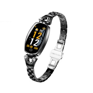 Women Fashion Bluetooth Smart Bracelet Fitness Tracker Waterproof Heart Rate Blood Pressure Smart Watch for Android iOS (BRIGHT BLACK)
