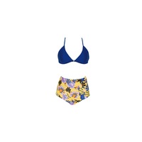 Women Halter Printed High Waisted Bikini Swimsuit Set - Navy