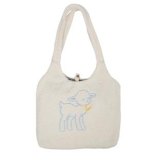Women Lamb Like Fabric Shoulder Bag Simple Canvas Handbag Tote Large Capacity Embroidery Shopping Bag Cute Book Bags For Girls