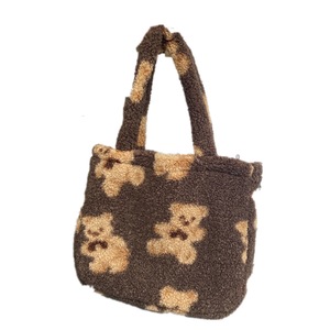 Women Lamb Like Fabric Shoulder Tote Bag Small Plush Bags Fluffy Fur Bear Handbags Soft Girls Cute Canvas Purses