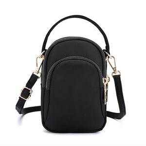 Women Nylon Waterproof Multi- Slot Solid Crossbody Bag Mini Portable Phone Bag BLACK COLOR