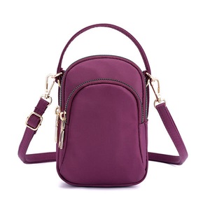 Women Nylon Waterproof Multi- Slot Solid Crossbody Bag Mini Portable Phone Bag PURPLE COLOR
