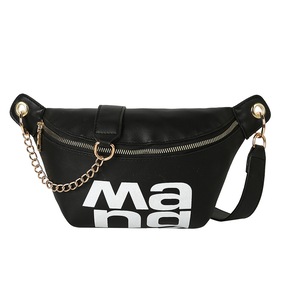 Women PU Leather Chain Chest Crossbody Bag Outdoor Sports Travel Pouch Belt Letters Money Pouch Waist Belt Purse