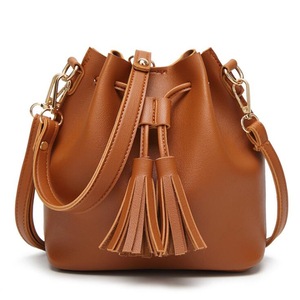 Women PU Leather String Shoulder Bag Luxury Bucket Bags Fashion Girls Tassel Crossbody Handbag