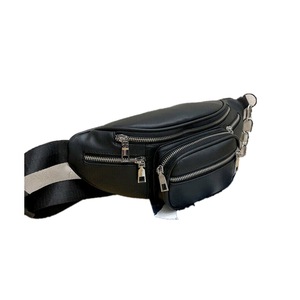 Women PU Waist Bags Chain Black Men Solid Fanny Pack Mens Travel Belt Purse Womens Shoulder Bags Tote Waist Bag