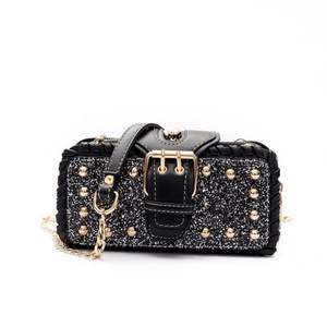 Women Retro Bling PU Leather Bag Rivet Rectangular Wallet Phone Bag for Xiaomi iPhone Samsung BLACK COLOR