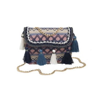 Women Ring Handle Straw Bag Pouch Rattan Messenger Handbag Beach Tote Outdoor Travel BLUE COLOR