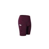 Women'S High Waist Workout Running Yoga Shorts Tummy Control Side Pockets - Wine Red