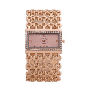 Women's Quartz Diamond Case Alloy Bracelet Square Watch with Super Thin Hollow Strap Rose gold