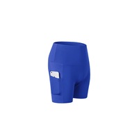 Women'S Shorts High Waist Workout Yoga Shorts Tummy Control Shorts Side Pocket - Blue