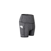 Women'S Shorts High Waist Workout Yoga Shorts Tummy Control Shorts Side Pocket - Grey