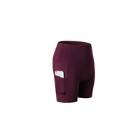 Women'S Shorts High Waist Workout Yoga Shorts Tummy Control Shorts Side Pocket - Wine Red