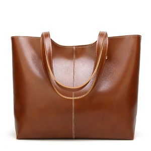Women's Shoulder Bag 2021 Versatile Oil Waxy PU Leather Commuter Handbags Female Large Capacity Purse