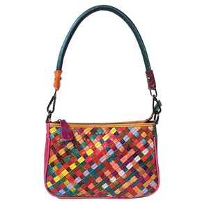 Women Shoulder Bag Genuine Pu Leather Cowhide Handmade Knitted Woven Small Handbag Fashion Design Lady's Crossbody Purse