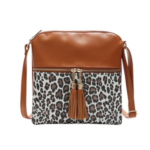 Women Shoulder Bags Fashion PU Leather Leopard Splicing Ladies Purse Retro Female Travel Messenger Tassel Satchel Bag
